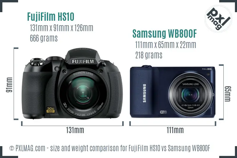 FujiFilm HS10 vs Samsung WB800F size comparison