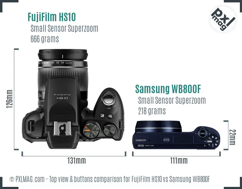 FujiFilm HS10 vs Samsung WB800F top view buttons comparison