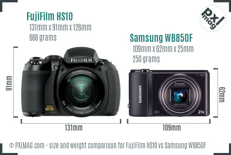 FujiFilm HS10 vs Samsung WB850F size comparison FujiFilm HS10 vs Samsung WB850F size comparison