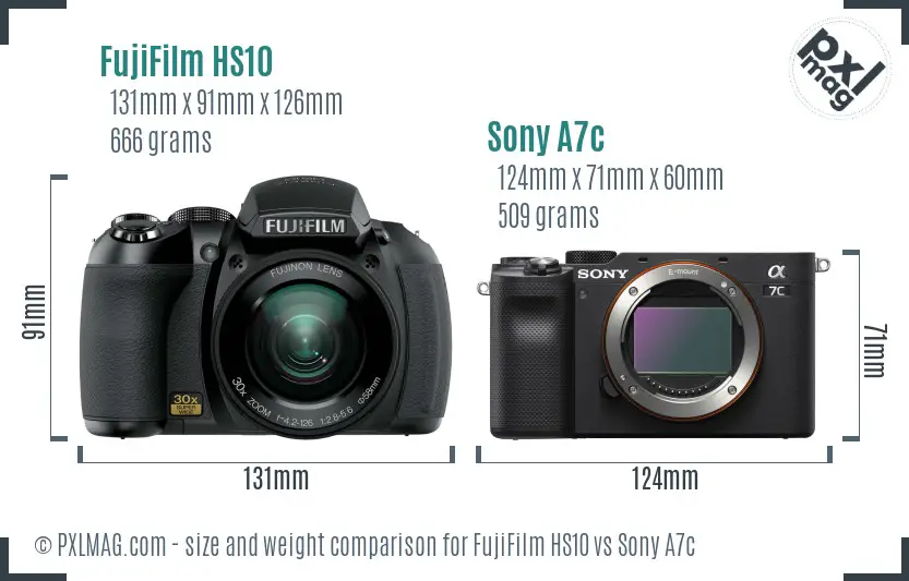 FujiFilm HS10 vs Sony A7c size comparison