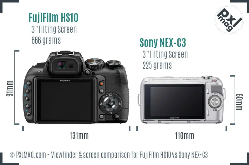 FujiFilm HS10 vs Sony NEX-C3 Screen and Viewfinder comparison