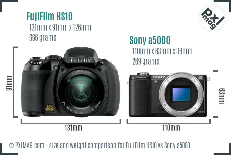 FujiFilm HS10 vs Sony a5000 size comparison FujiFilm HS10 vs Sony a5000 size comparison