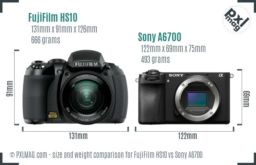 FujiFilm HS10 vs Sony A6700 size comparison FujiFilm HS10 vs Sony A6700 size comparison