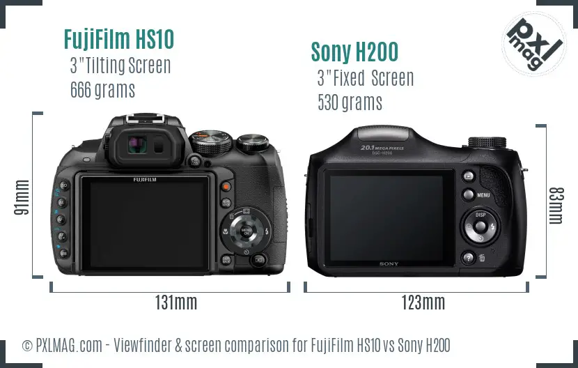 FujiFilm HS10 vs Sony H200 Screen and Viewfinder comparison