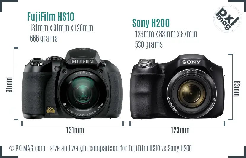 FujiFilm HS10 vs Sony H200 size comparison
