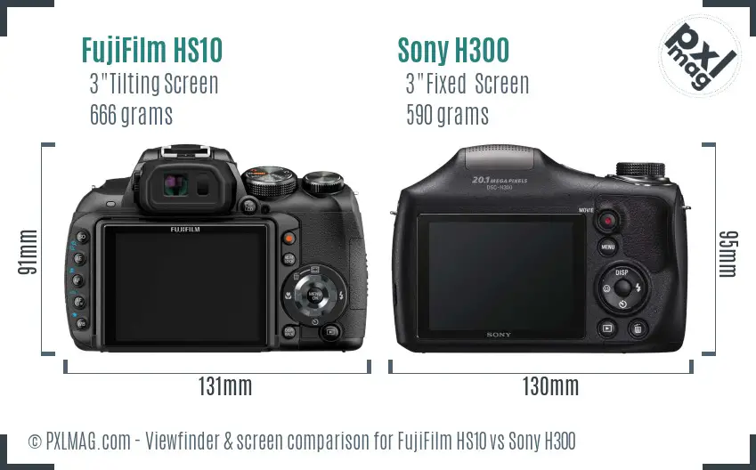 FujiFilm HS10 vs Sony H300 Screen and Viewfinder comparison