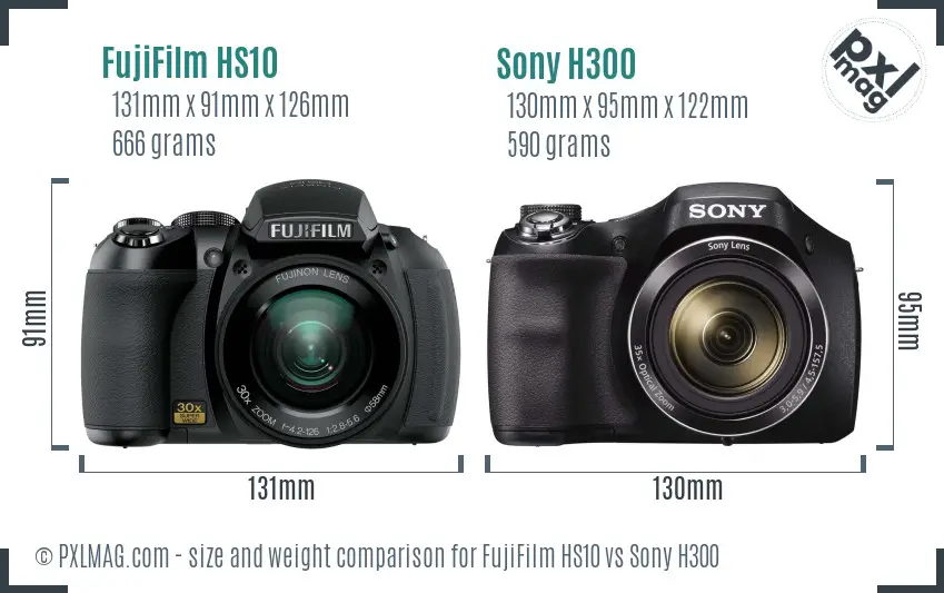 FujiFilm HS10 vs Sony H300 size comparison