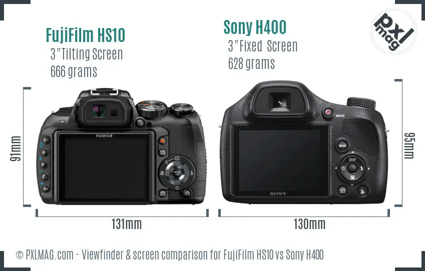 FujiFilm HS10 vs Sony H400 Screen and Viewfinder comparison