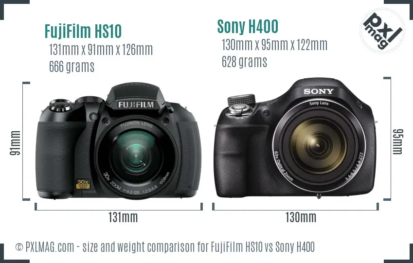 FujiFilm HS10 vs Sony H400 size comparison