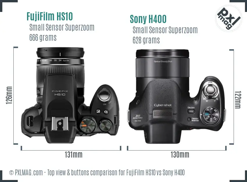FujiFilm HS10 vs Sony H400 top view buttons comparison