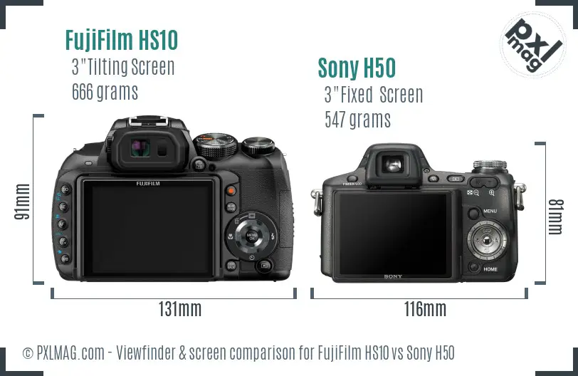 FujiFilm HS10 vs Sony H50 Screen and Viewfinder comparison