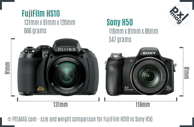 FujiFilm HS10 vs Sony H50 size comparison