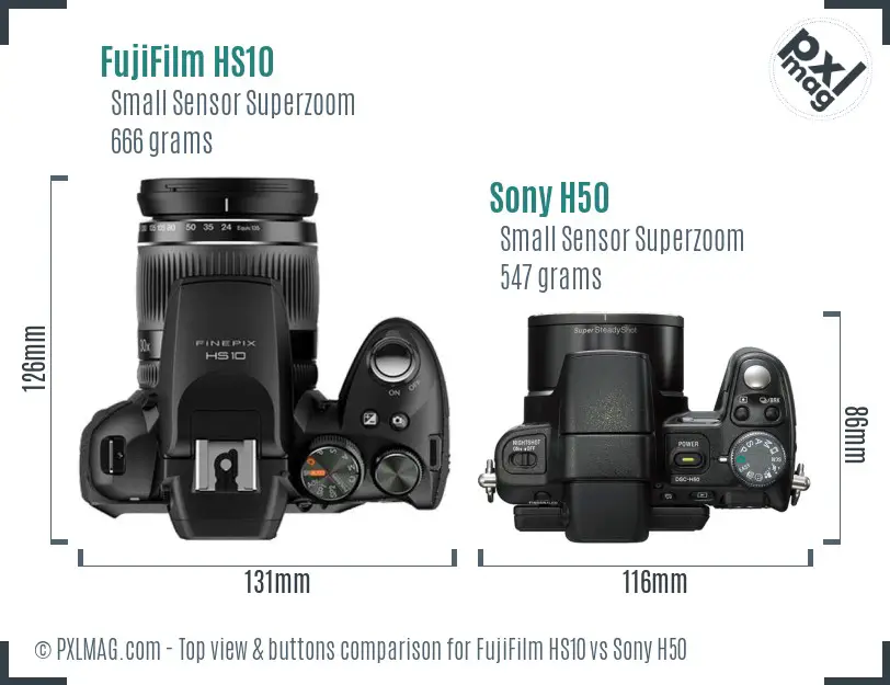 FujiFilm HS10 vs Sony H50 top view buttons comparison