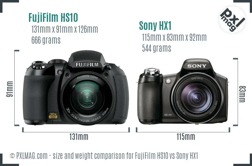 FujiFilm HS10 vs Sony HX1 size comparison