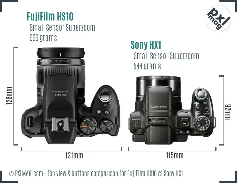 FujiFilm HS10 vs Sony HX1 top view buttons comparison