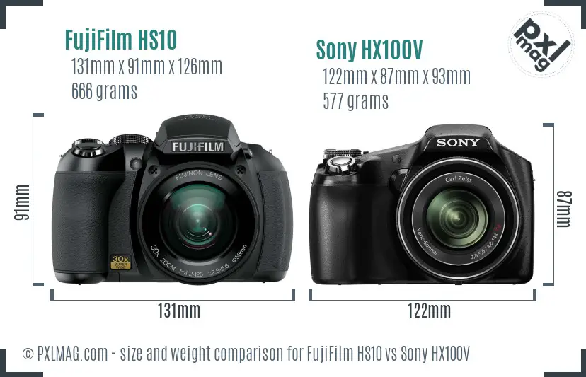 FujiFilm HS10 vs Sony HX100V size comparison FujiFilm HS10 vs Sony HX100V size comparison