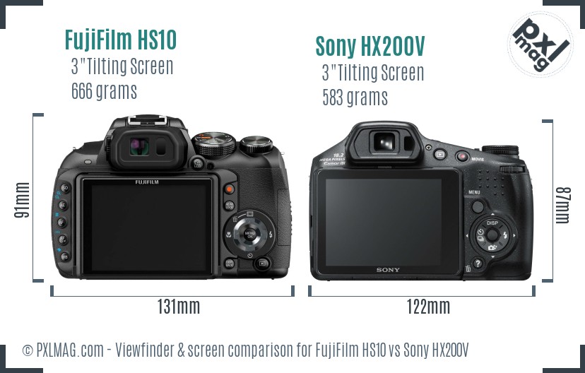 FujiFilm HS10 vs Sony HX200V Screen and Viewfinder comparison