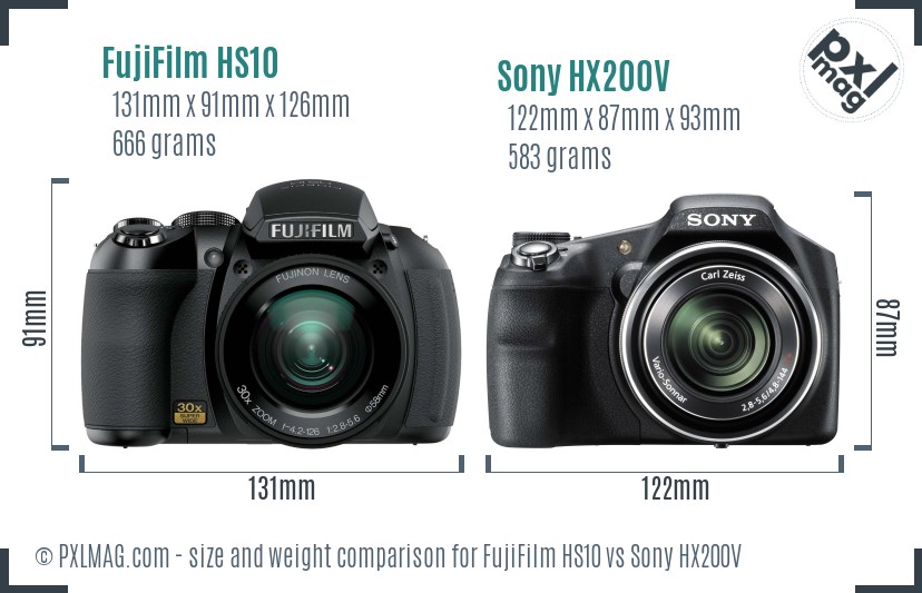 FujiFilm HS10 vs Sony HX200V size comparison