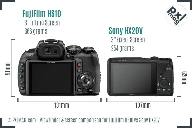 FujiFilm HS10 vs Sony HX20V Screen and Viewfinder comparison