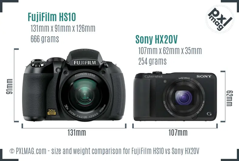 FujiFilm HS10 vs Sony HX20V size comparison