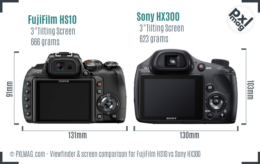 FujiFilm HS10 vs Sony HX300 Screen and Viewfinder comparison