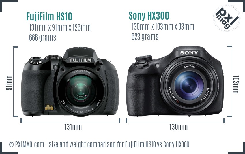 FujiFilm HS10 vs Sony HX300 size comparison