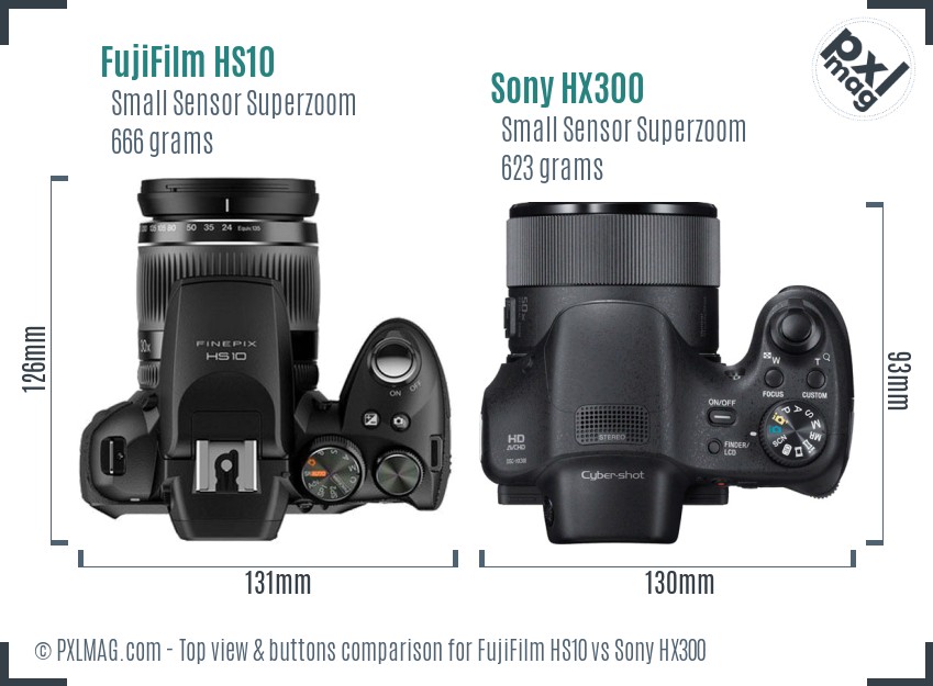 FujiFilm HS10 vs Sony HX300 top view buttons comparison