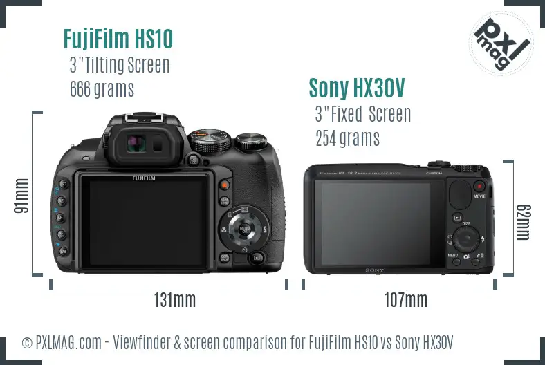 FujiFilm HS10 vs Sony HX30V Screen and Viewfinder comparison