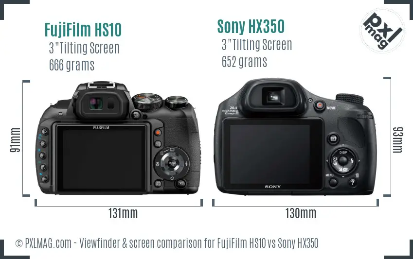 FujiFilm HS10 vs Sony HX350 Screen and Viewfinder comparison