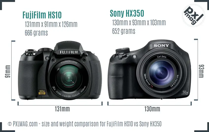 FujiFilm HS10 vs Sony HX350 size comparison