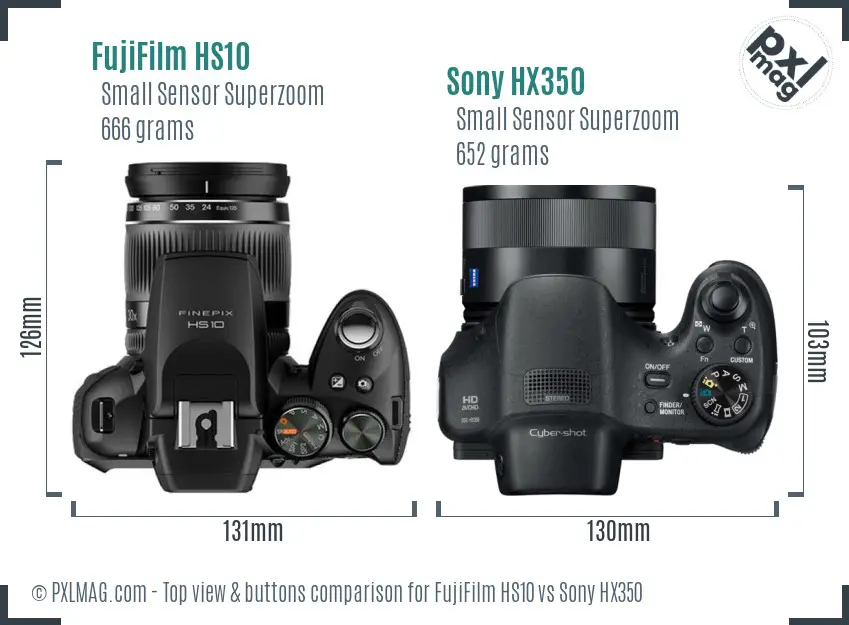 FujiFilm HS10 vs Sony HX350 top view buttons comparison