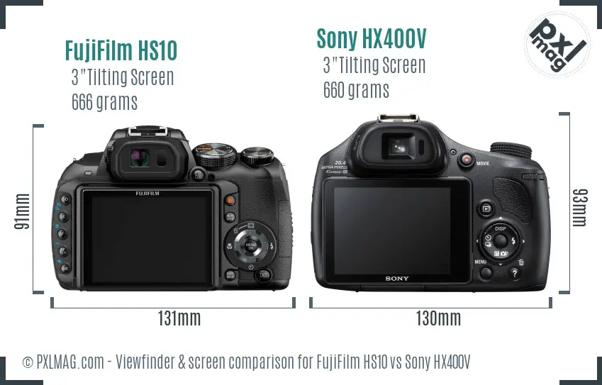 FujiFilm HS10 vs Sony HX400V Screen and Viewfinder comparison