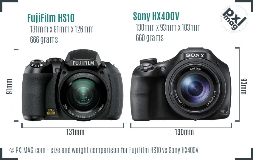 FujiFilm HS10 vs Sony HX400V size comparison