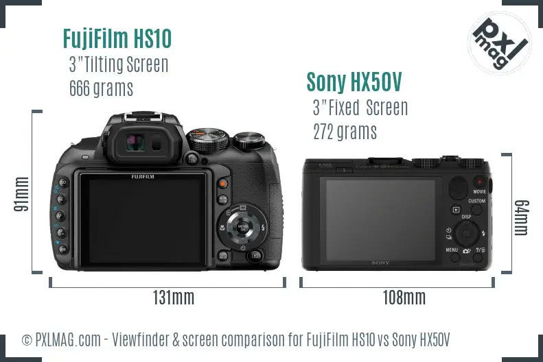FujiFilm HS10 vs Sony HX50V Screen and Viewfinder comparison