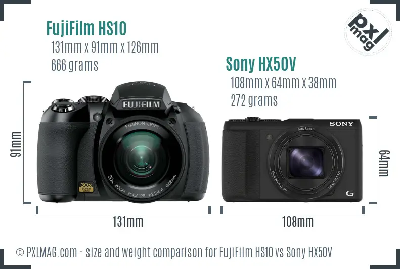 FujiFilm HS10 vs Sony HX50V size comparison