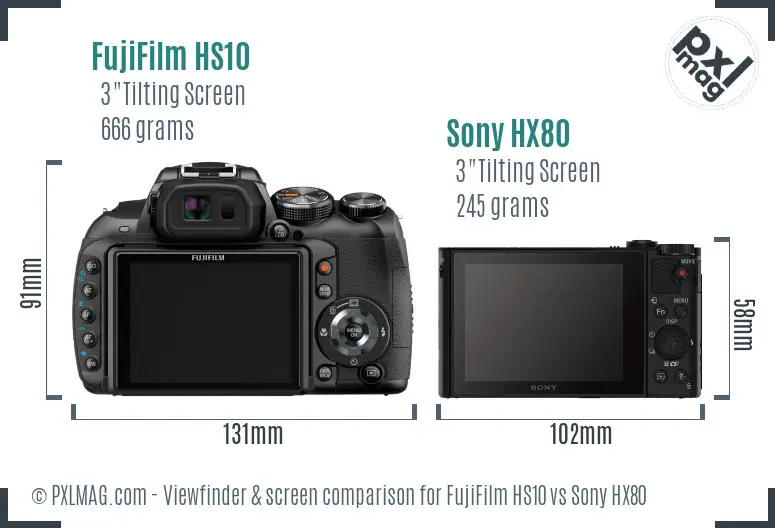 FujiFilm HS10 vs Sony HX80 Screen and Viewfinder comparison