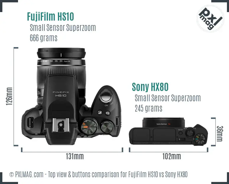 FujiFilm HS10 vs Sony HX80 top view buttons comparison