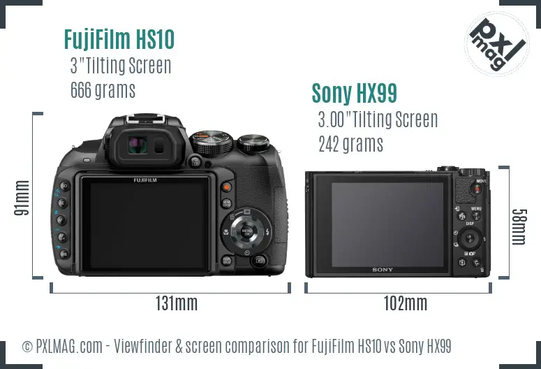 FujiFilm HS10 vs Sony HX99 Screen and Viewfinder comparison