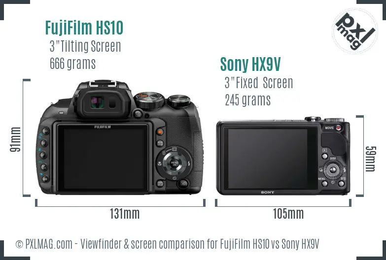 FujiFilm HS10 vs Sony HX9V Screen and Viewfinder comparison