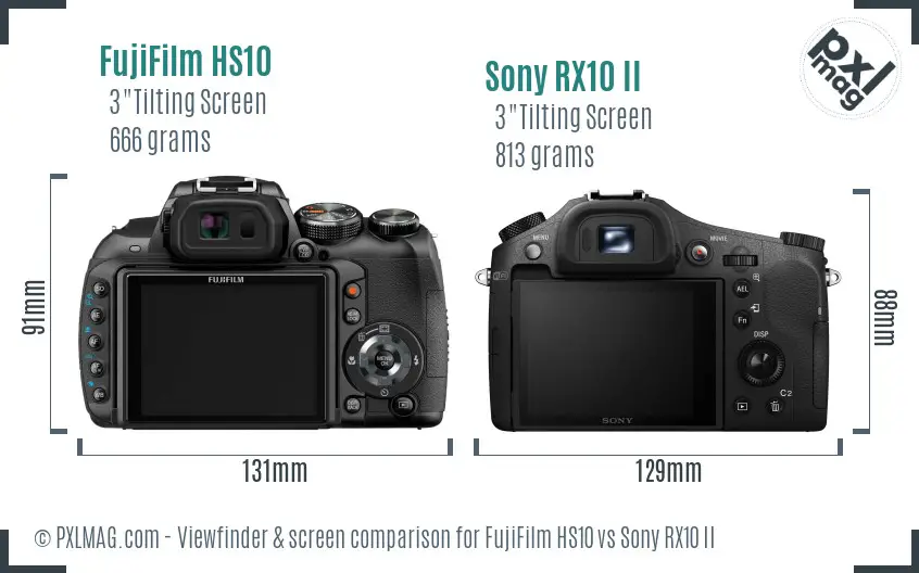 FujiFilm HS10 vs Sony RX10 II Screen and Viewfinder comparison