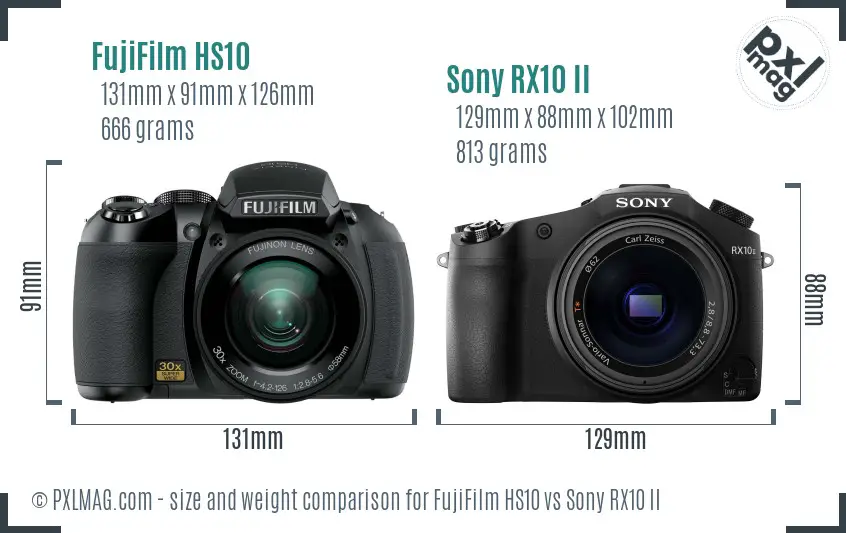 FujiFilm HS10 vs Sony RX10 II size comparison