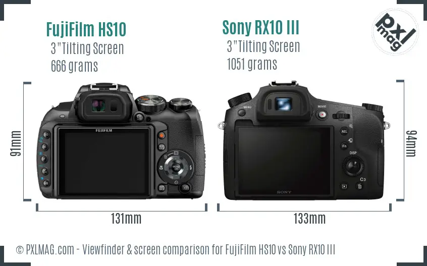 FujiFilm HS10 vs Sony RX10 III Screen and Viewfinder comparison