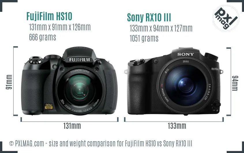 FujiFilm HS10 vs Sony RX10 III size comparison