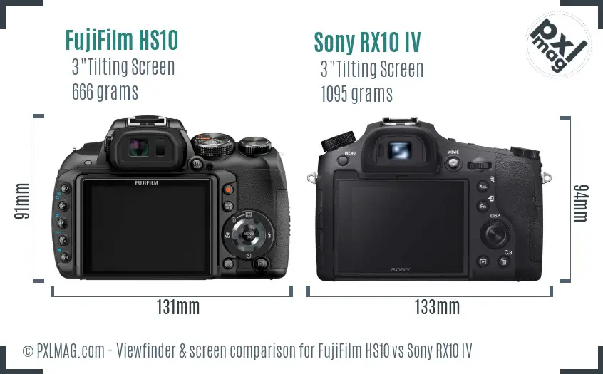 FujiFilm HS10 vs Sony RX10 IV Screen and Viewfinder comparison