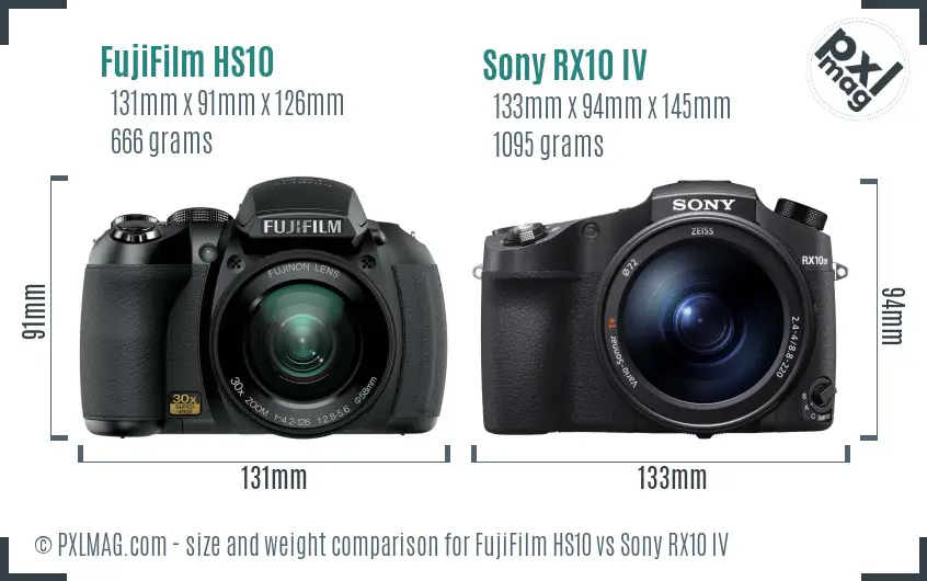 FujiFilm HS10 vs Sony RX10 IV size comparison