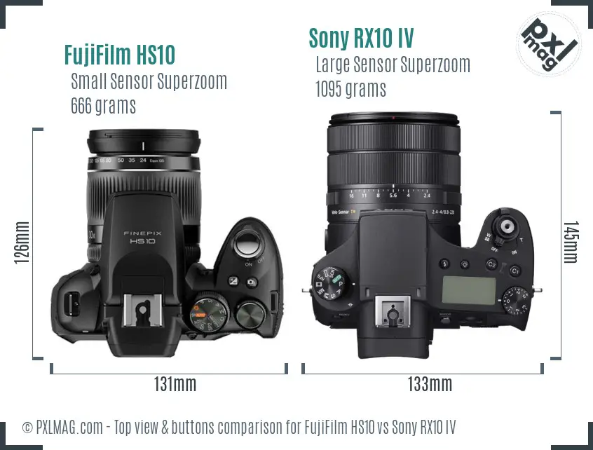FujiFilm HS10 vs Sony RX10 IV top view buttons comparison