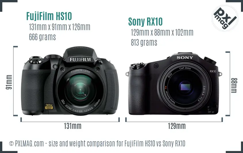 FujiFilm HS10 vs Sony RX10 size comparison FujiFilm HS10 vs Sony RX10 size comparison