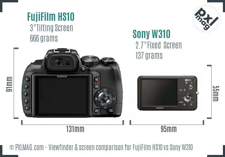 FujiFilm HS10 vs Sony W310 Screen and Viewfinder comparison