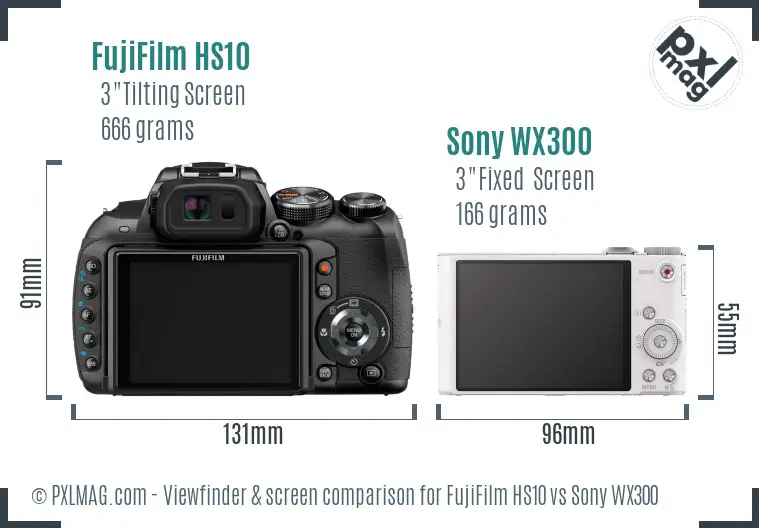 FujiFilm HS10 vs Sony WX300 Screen and Viewfinder comparison