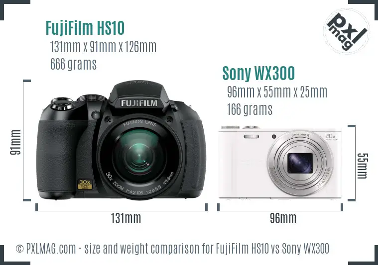FujiFilm HS10 vs Sony WX300 size comparison